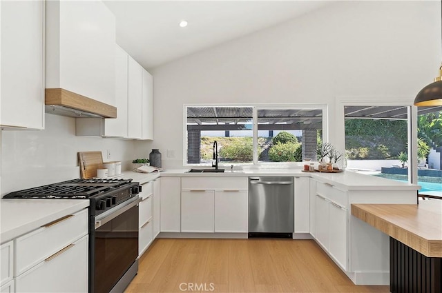 kitchen featuring sink, white cabinets, light hardwood / wood-style floors, and appliances with stainless steel finishes