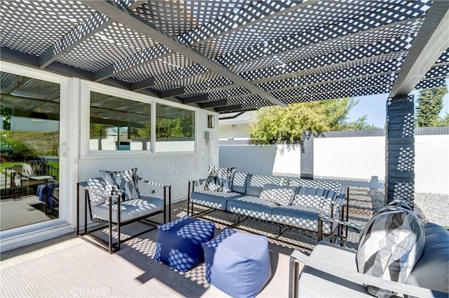 view of patio featuring an outdoor hangout area and a pergola