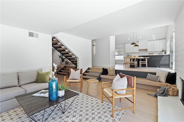 living room with light wood-type flooring