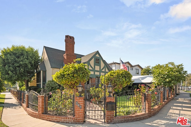 tudor home with a gazebo