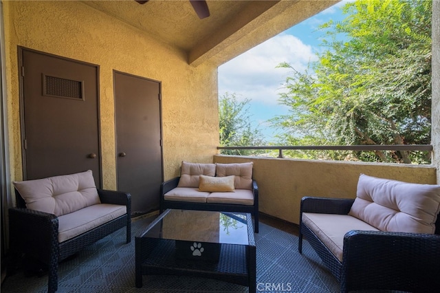 balcony with ceiling fan