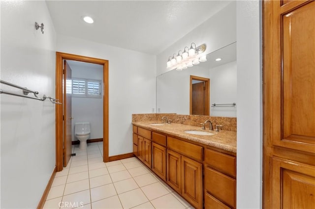 bathroom with tile patterned floors, vanity, and toilet