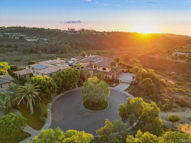 view of aerial view at dusk