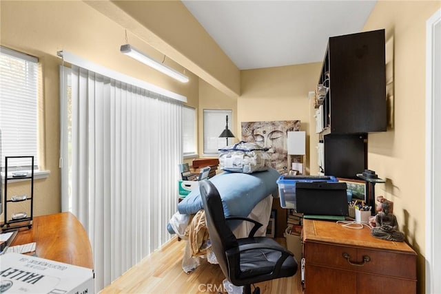 home office featuring hardwood / wood-style floors