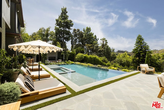 view of swimming pool with an in ground hot tub and a patio