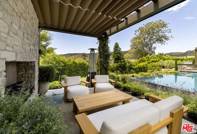 view of patio with a mountain view