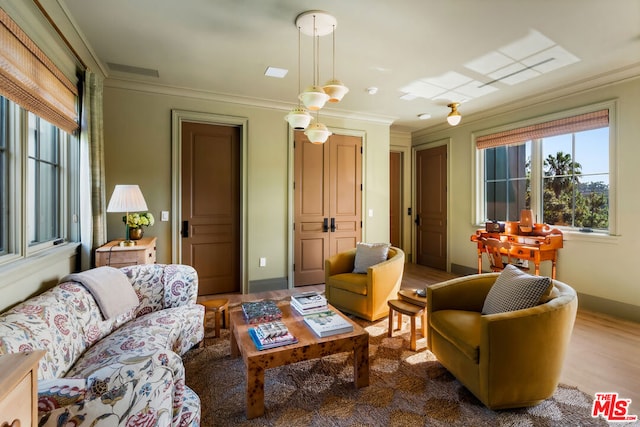 interior space featuring crown molding and wood-type flooring