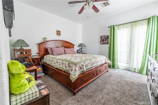 bedroom with carpet flooring and ceiling fan