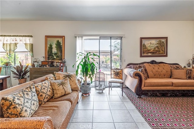 living room featuring light tile patterned floors