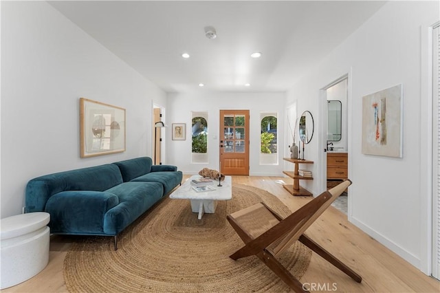 living room featuring light wood-type flooring