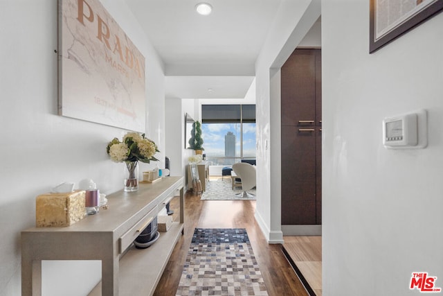 hall featuring dark hardwood / wood-style floors