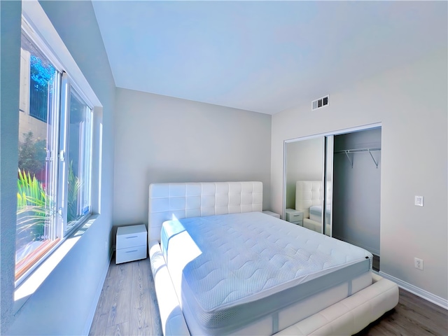 bedroom featuring a closet and hardwood / wood-style flooring