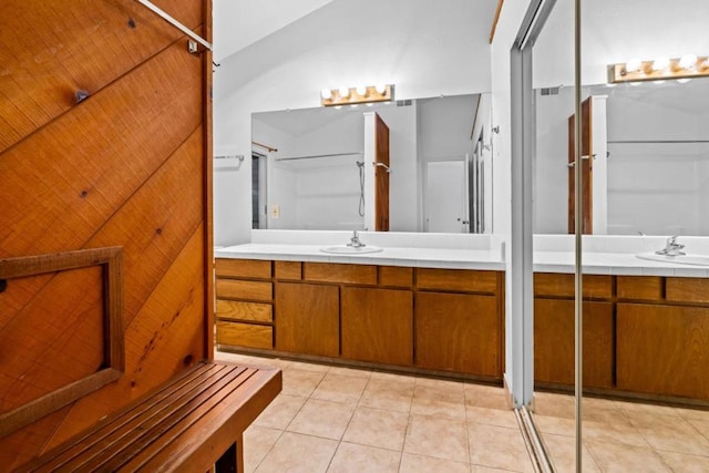 bathroom with vanity and tile patterned floors