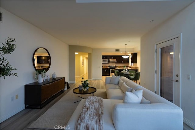 living room with hardwood / wood-style floors