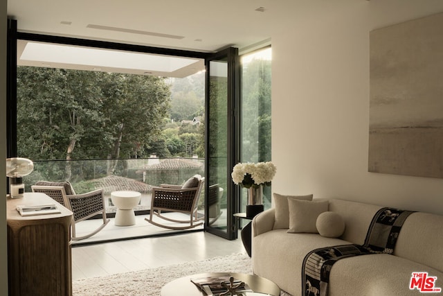 interior space with light hardwood / wood-style floors and a wall of windows