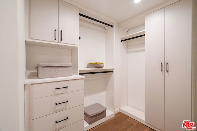 walk in closet with wood-type flooring