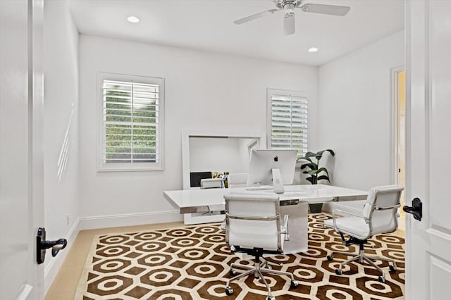 office area featuring ceiling fan