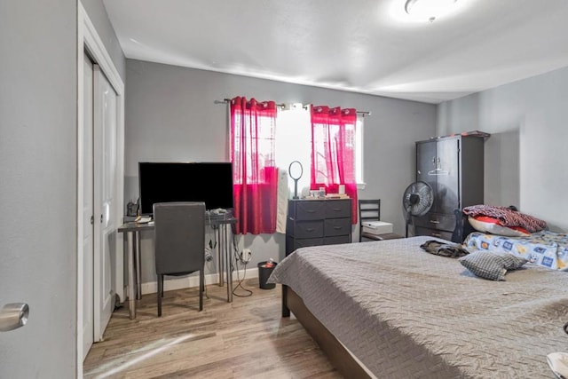 bedroom featuring light hardwood / wood-style flooring and a closet