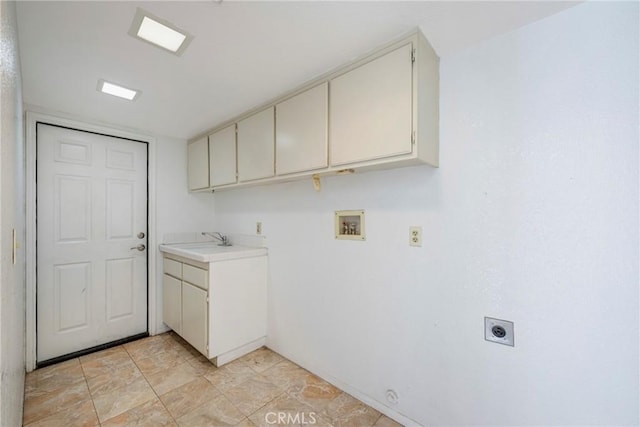 laundry room featuring cabinets, electric dryer hookup, sink, and washer hookup