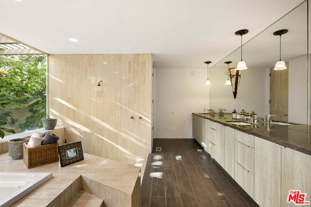 bathroom with hardwood / wood-style floors and sink