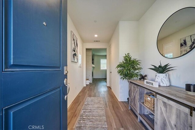 doorway to outside with dark wood-type flooring