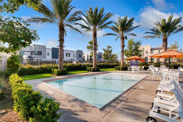 view of pool featuring a patio area