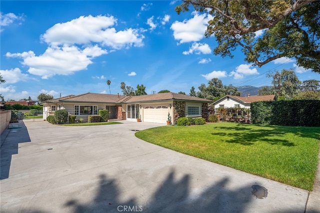 ranch-style house with a front lawn and a garage