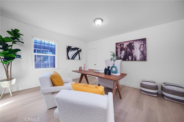 home office featuring light hardwood / wood-style floors