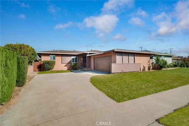 ranch-style house with a front lawn and a garage