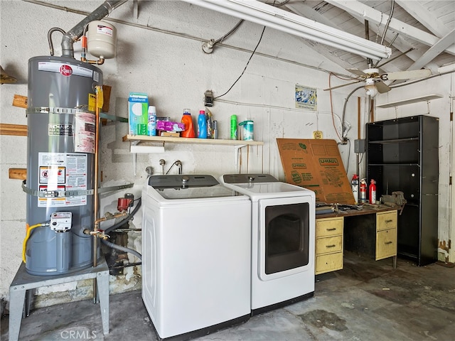 laundry room featuring separate washer and dryer and secured water heater