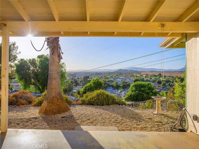 view of patio with a mountain view