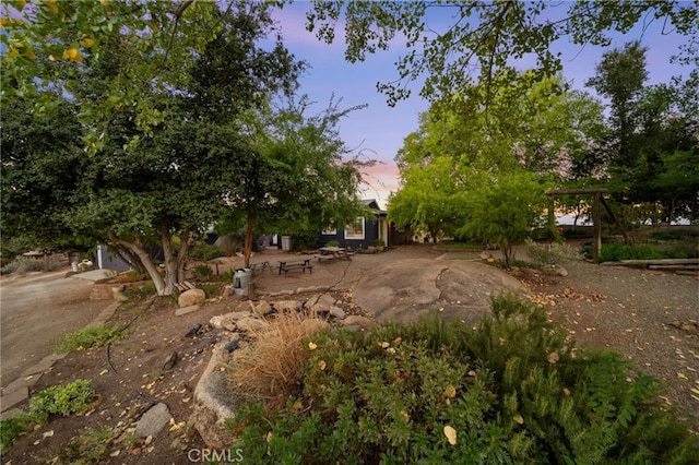 view of yard at dusk