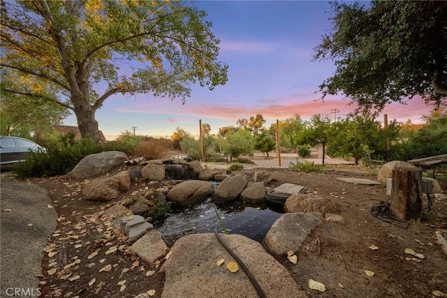 view of yard at dusk