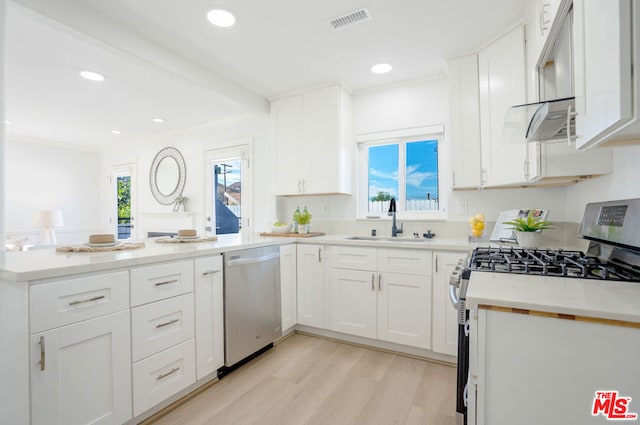 kitchen with white cabinets, plenty of natural light, sink, and stainless steel appliances