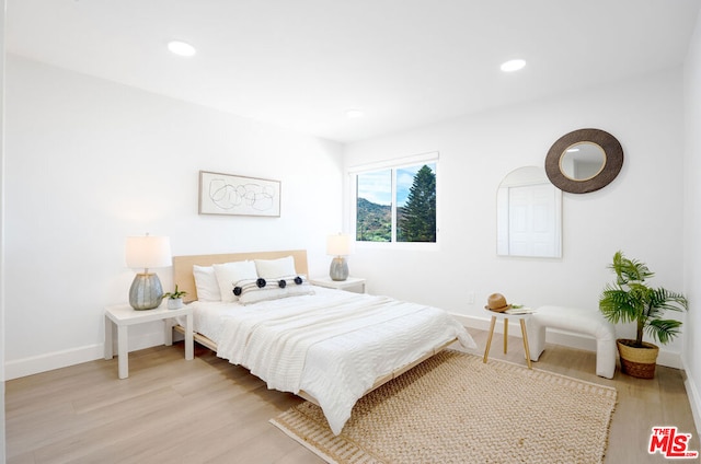 bedroom with light hardwood / wood-style floors