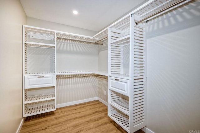 walk in closet featuring light hardwood / wood-style flooring