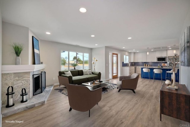 living room with light wood-type flooring