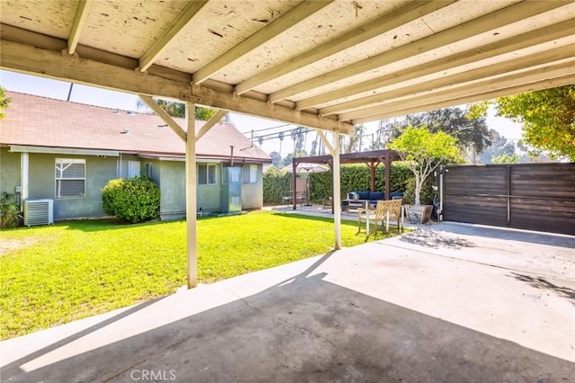 view of patio / terrace featuring central AC unit and a pergola