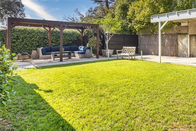 view of yard with a patio area and outdoor lounge area