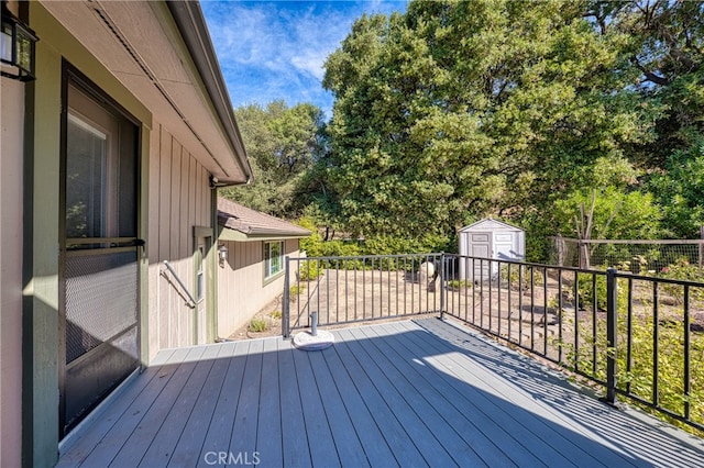 deck featuring a storage unit