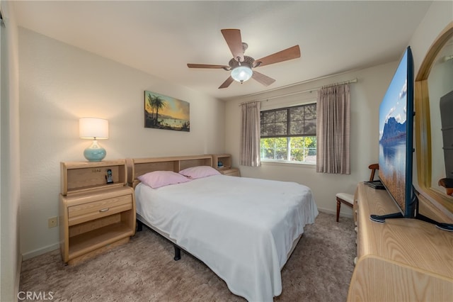 bedroom featuring carpet floors and ceiling fan