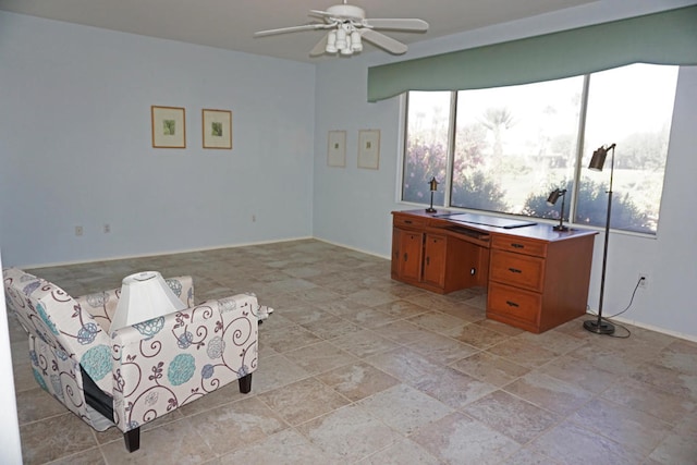 office area with ceiling fan