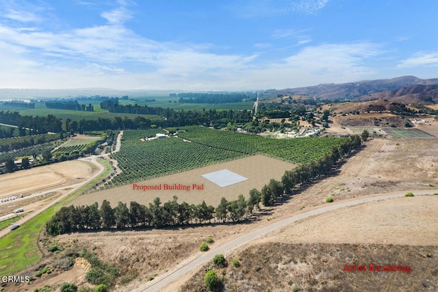 bird's eye view with a rural view and a mountain view