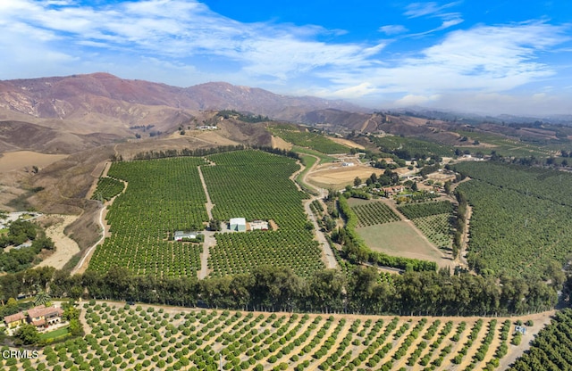 birds eye view of property with a mountain view and a rural view