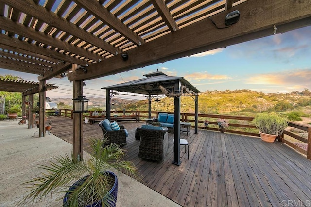 12622 Sierra Rojo, Valley Center, CA 92082 - wooden terrace with a gazebo, a pergola, and an outdoor living space