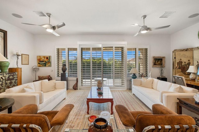 living room with ceiling fan