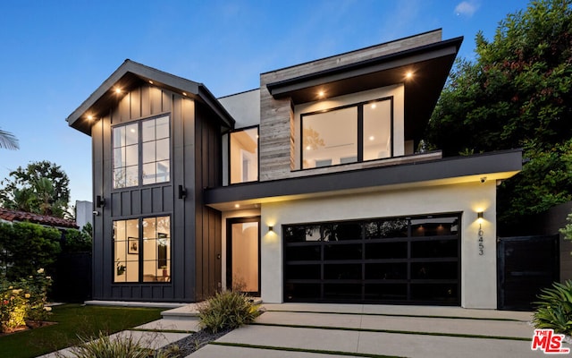 contemporary home with a garage