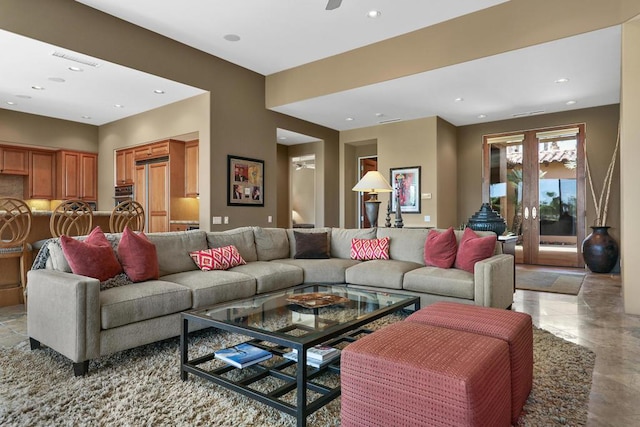 living room featuring french doors