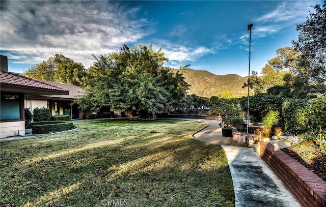 view of yard with a mountain view