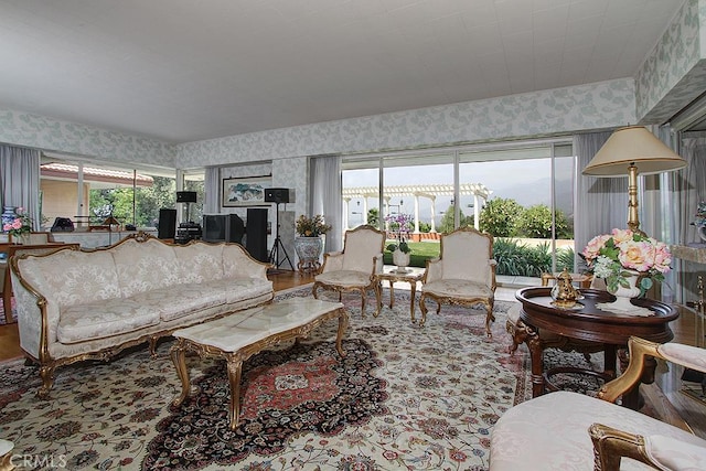 living room featuring hardwood / wood-style flooring and a wealth of natural light